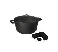 MasterClass Black Large Cast Aluminium Casserole Dish With Silicone Handle Cover Set, 4L Lightweight Non-Stick Round Oven Dish, Hob To Oven Cooking Pot For Family Meals, Dishwasher Safe, 24cm, Black