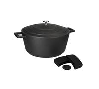 MasterClass Black Large Cast Aluminium Casserole Dish With Silicone Handle Cover Set, 5L Lightweight Non-Stick Round Oven Dish, Hob To Oven Cooking Pot For Family Meals, Dishwasher Safe, 28cm, Black