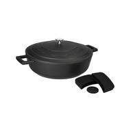 MasterClass Black Shallow Cast Aluminium Casserole Dish With Silicone Handle Cover Set, 4L Lightweight Non-Stick Round Oven Dish, Hob To Oven Cooking Pot For Family Meals, Dishwasher Safe, 28cm, Black