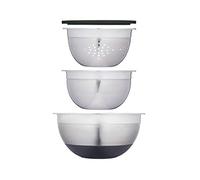 MasterClass Bowl Set, Mixing Bowl, Colander and Lid, Smart Space, Stainless Steel, Set of 3, White