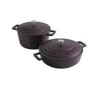 MasterClass Cast Aluminium Casserole Dish Set with Self Basting Lids, 3pc Non-Stick Round Induction Hob to Oven Dishes, 2.5L, 4L, Purple, Gift Boxed - Purple - Aluminum - Casserole Dishes