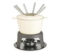 MasterClass Cast Iron Fondue Set, Fondue Pot with 6 Forks and Cast Iron Enamelled Bowl, Superior Heat Retention & Adjustable Burner, Gift Boxed, Cream, 21x18cm