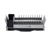 MasterClass Small Stainless Steel Dish Drainer Rack with Cutlery Drainer, 41 x 22 x 13 cm, Silver/Black