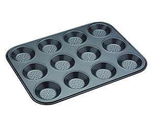 MasterClass Crusty Bake 12 Hole Non-Stick Muffin Tray, Perforated Carbon Steel Cupcake Tray, PFAS-Free Bakeware, 32 x 24cm, Dishwasher Safe