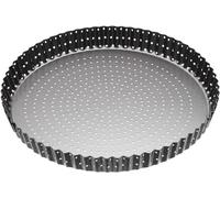 MasterClass Crusty Bake 28 cm Perforated Quiche Tin with PFOA Non Stick and Loose Bottom, Fluted, Robust 1 mm Carbon Steel, Black