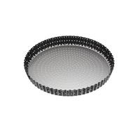 MasterClass Crusty Bake 28 cm Perforated Quiche Tin with PFOA Non Stick and Loose Bottom, Fluted, Robust 1 mm Carbon Steel, Black