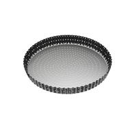 MasterClass Crusty Bake 28 cm Perforated Quiche Tin with PFOA Non Stick and Loose Bottom, Fluted, Robust 1 mm Carbon Steel, Black
