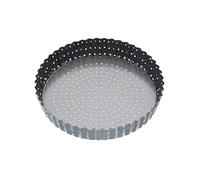 MasterClass KCMCCB37 Crusty Bake 23 cm Perforated Quiche Tin with PFOA Non Stick and Loose Bottom, Fluted, Robust 1 mm Carbon Steel , Grey