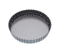 MasterClass KCMCCB37 Crusty Bake 23 cm Perforated Quiche Tin with PFOA Non Stick and Loose Bottom, Fluted, Robust 1 mm Carbon Steel , Grey
