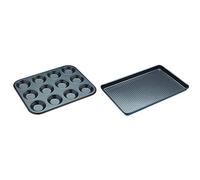 MasterClass Crusty Bake Perforated Mince Pie Baking Tray with 32 x 24cm 12 Hole Tart Tin Crusty Bake Perforated Baking Tray with PFOA Free Non Stick, 39 x 27 cm