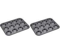 MasterClass Crusty Bake Perforated Mince Pie Baking Tray with PTFE, PFOA and BPA Free Non Stick, Robust 1mm Thick Carbon Steel, 32 x 24cm 12 Hole Tart Tin, Grey (Pack of 2)