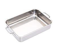 MasterClass Deep Roasting Tin with Folding Handles and Hob Compatible Design, Stainless Steel, 32 x 23 x 6.5cm (12.5 x 9 x 2.5''), Silver