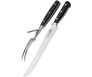 MasterClass Deluxe 2 Piece Stainless Steel Meat Carving Set, Carving Fork and Carving Knife Duo - Silver/Black