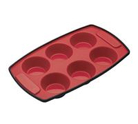 MasterClass European Style 6-Hole Silicone Muffin Tray, Red/Black, LFGB Grade, 30 x 18 cm, Oven Safe