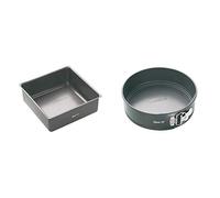 MasterClass KCMCHB35 23 cm Deep Cake Tin with PFOA Free Non Stick and Loose Bottom, 9 Inch Square Pan, Grey & Non-Stick Quick-Release Springform Cake Tin with Loose Base, Carbon, Grey, 23 cm