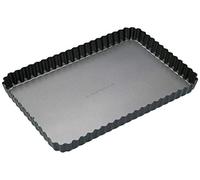 MasterClass KCMCHB55 31 x 21 cm Loose Bottomed Tart Tin with PFOA Non Stick, Robust 1 mm Thick Carbon Steel, 12 x 8.5 Inch Fluted Rectangular Quiche Pan, Black