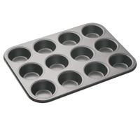 MasterClass KCMCHB7 12 Hole Muffin Tray with PFOA Non Stick, Robust 1mm Carbon Steel, 35 x 27cm Cupcake Tin , Grey