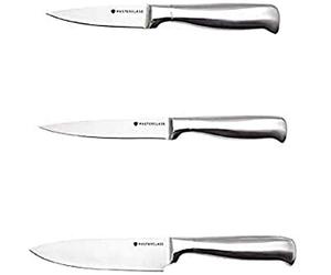 MasterClass Knife Set, Deluxe Three Piece Kitchen Knife Set, Stainless Carbon Steel, Hanging Display Pack, Silver
