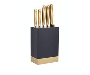 MasterClass Knife Set with Block, 5-Piece, Brass-Coloured Stainless Steel, 15.5 x 9.5 x 22 cm ( 6.1 x 3.7 x 8.7'' ), Brass/Black