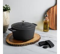 MasterClass Large Cast Aluminium Casserole Dish-Self Basting Lid & Silicone Handle Cover Set, 4L Non-Stick Round Induction Hob-Oven Dish, Black , 24cm - Black - Aluminum - Casserole Dishes
