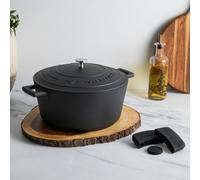 MasterClass Large Cast Aluminium Casserole Dish-Self Basting Lid & Silicone Handle Cover Set, 5L Non-Stick Round Induction Hob to Oven Dish, 28cm - Black - Aluminum - Casserole Dishes