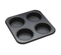 MasterClass 4 Hole Loose Bottomed Tart Tin with PFOA Non Stick, Robust 1 mm Thick Carbon Steel, 26 x 26 cm Pan with 10 cm Mini Tartlet Moulds