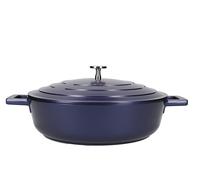 MasterClass Non-Stick Cast Aluminium Shallow Casserole Dish 28cm 2.5L Blue | Lightweight Shallow Dutch Oven, Self Basting Lid, Oven Safe Cooking Pot, Easy to Grip Handles, Anti-Scratch, PFOA-Free