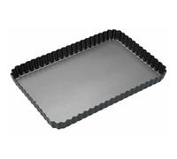 MasterClass KCMCHB55 31 x 21 cm Loose Bottomed Tart Tin with PFOA Non Stick, Robust 1 mm Thick Carbon Steel, 12 x 8.5 Inch Fluted Rectangular Quiche Pan, Black