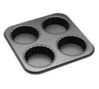 MasterClass Non-Stick Four Hole Loose Base Fluted Mini Tartlet Pan - Black - Steel - Baking Tin