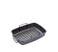 MasterClass Non-Stick Roasting Pan with Rack, Carbon Steel Oven Cookware for Meat, Poultry and Vegetables, Easy-Lift Roasting Tin, 40 x 28cm, PFAS-Free Bakeware