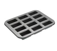 MasterClass Mini Loaf Tin with Loose Bases and PTFE, PFOA and BPA Free Non Stick, 12 Holes Robust 1 mm Carbon Steel, 27 x 35.5cm (10.5 x 14''), Grey