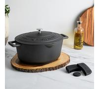 MasterClass Oval 6L Casserole Dish, 30cm Cast Aluminium Oven Dish with Silicone Handle Cover Set, Black - Black - Aluminum - Casserole Dishes
