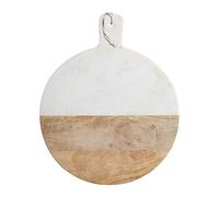 MasterClass Round Marble / Wooden Serving Paddle Board, 40.5 x 50 cm (16" x 19.5"), White/Brown, Wood