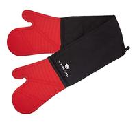 MasterClass Oven Gloves, Heat Resistant, Silicone and Cotton, Double Sided, Black/Red