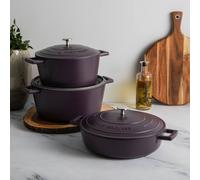 MasterClass Set of 3 Purple Non-Stick Cast Aluminium Casserole Dishes in Aubergine Masterclass Aubergine