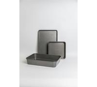 MasterClass Set of Non-Stick Large Roasting Pan 39x28x7cm, Baking Tray 39x27x2cm, Bake Pan Square 23x23x4cm - Grey - Carbon Steel - Bakeware Sets