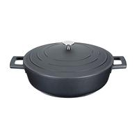 MasterClass Shallow Casserole Dish with Lid 4L/28 cm, Lightweight Cast Aluminium, Induction Hob and Oven Safe, Black