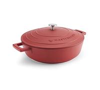 MasterClass Shallow Casserole Dish with Lid, Hob to Oven to Table Casserole Pan, Ultra Lightweight, Optimum Heat Conduction, 4L, Red