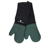MasterClass Silicone Oven Gloves, Heat Resistant Mitts with Cotton Padding, Double Sided Non-Slip Gloves for Cooking and Baking, BPA-Free, Black/Hunter Green