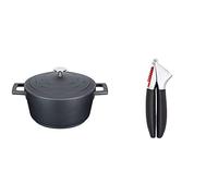 MasterClass Small Casserole Dish with Lid 2.5L/20 cm, Lightweight Cast Aluminium, Induction Hob and Oven Safe, Black & OXO Good Grips Garlic Press