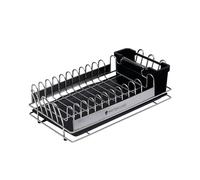 MasterClass Small Stainless Steel Dish Drainer Rack with Cutlery Drainer, 41 x 22 x 13 cm, Silver/Black