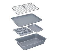 MasterClass Smart Ceramic Stackable Bakeware Set, Carbon Steel with Robust Ceramic Coating, Grey, 5 Pieces