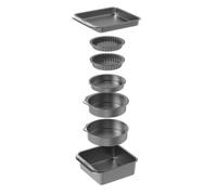 MasterClass Smart Space 7 Piece Stacking Bakeware Set, Non-Stick Carbon Steel Collection with Cake, Brownie and Quiche Tins for Space-Saving Baking, PFAS-Free Bakeware