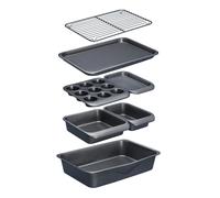 MasterClass Smart Space Seven-Piece Non-Stick Stackable Baking Equipment Set - Grey - Steel - Baking Tin