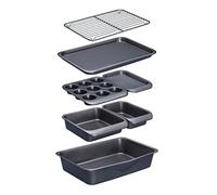 MasterClass Smart Space 7 Piece Stacking Non-Stick Bakeware and Roasting Set, Includes Roasting Pans, Cake Tins and Baking Trays, Carbon Steel, PFAS-Free Bakeware
