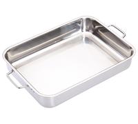 MasterClass Deep Stainless Steel Roasting Tin with Folding Handles and Hob Compatible Design, 37 x 27 x 6.5cm, Silver