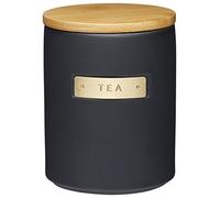 MasterClass Stoneware and Brass-Effect Tea Caddy with Airtight Bamboo Lid, 1 L (1.75 pt) - Black