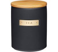 MasterClass Stoneware and Brass-Effect Tea Caddy with Airtight Bamboo Lid, 1 L (1.75 pt) - Black