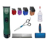 Masterclip Home Groomer Starter Set - Cordless Dog Clipper Set with 10 Blade & 4 Pack Comb Guides, Bull Nose Scissor, Slicker Brush & Free Metal Comb & Clipper Oil - Suitable for All Dog Breeds