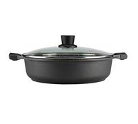 Mastercook Die Casting Aluminium Non-Stick Induction Low Casserole Dish 32cm/5.7Ltr Heavy Duty Round Non-Stick Shallow Casserole Dish With Lid Aluminium